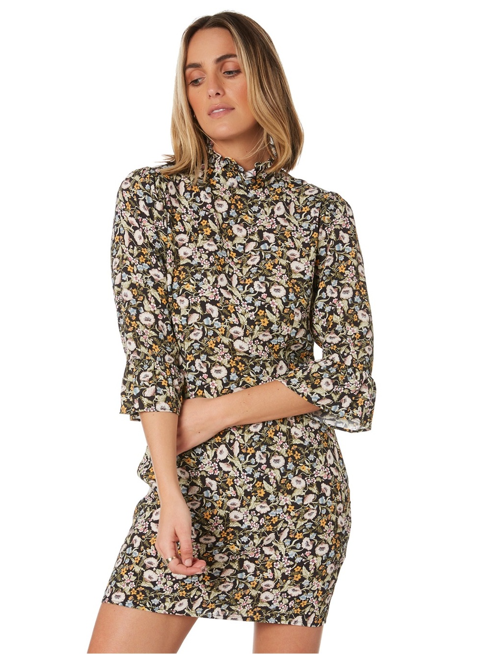 ROLLA'S || Elizabeth Meadow Black Floral Long Sleeve Mini Dress Size XL